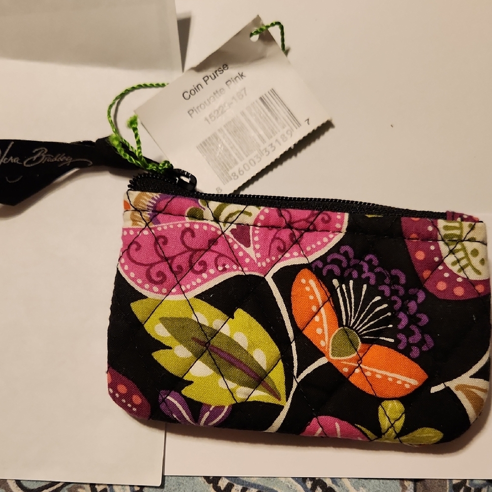 Vera Bradley Floral Coin Purse - Black and Pink